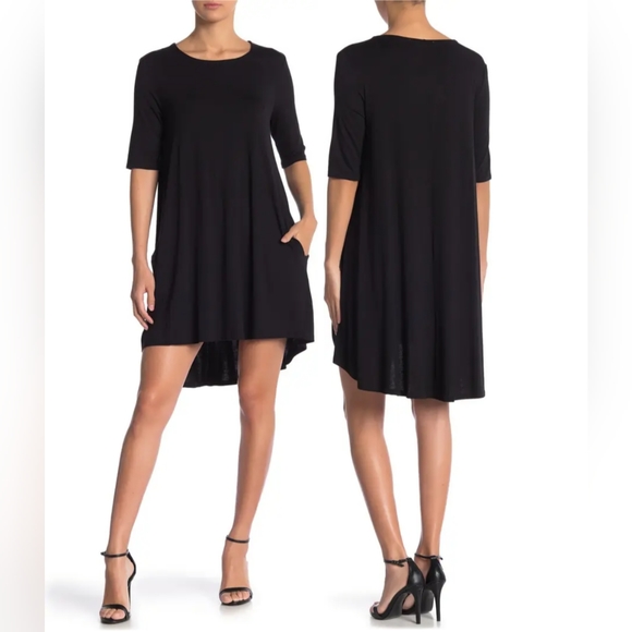 Philosophy Dresses & Skirts - PHILOSOPHY Elbow Sleeve Knit Swing High Low Dress Black W Pockets Size XL NWT